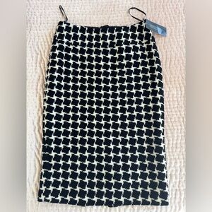 Twisted Houndstooth Wool Blend Pencil Skirt by Lafayette 148 NWT Black/White